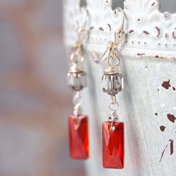 Red Chandelier Crystal Earrings - Picture 1 of 2
